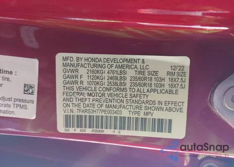 2023 Honda Cr-V Ex-L 2Wd из США, поврежденный, VIN 7FARS3H77PE003403